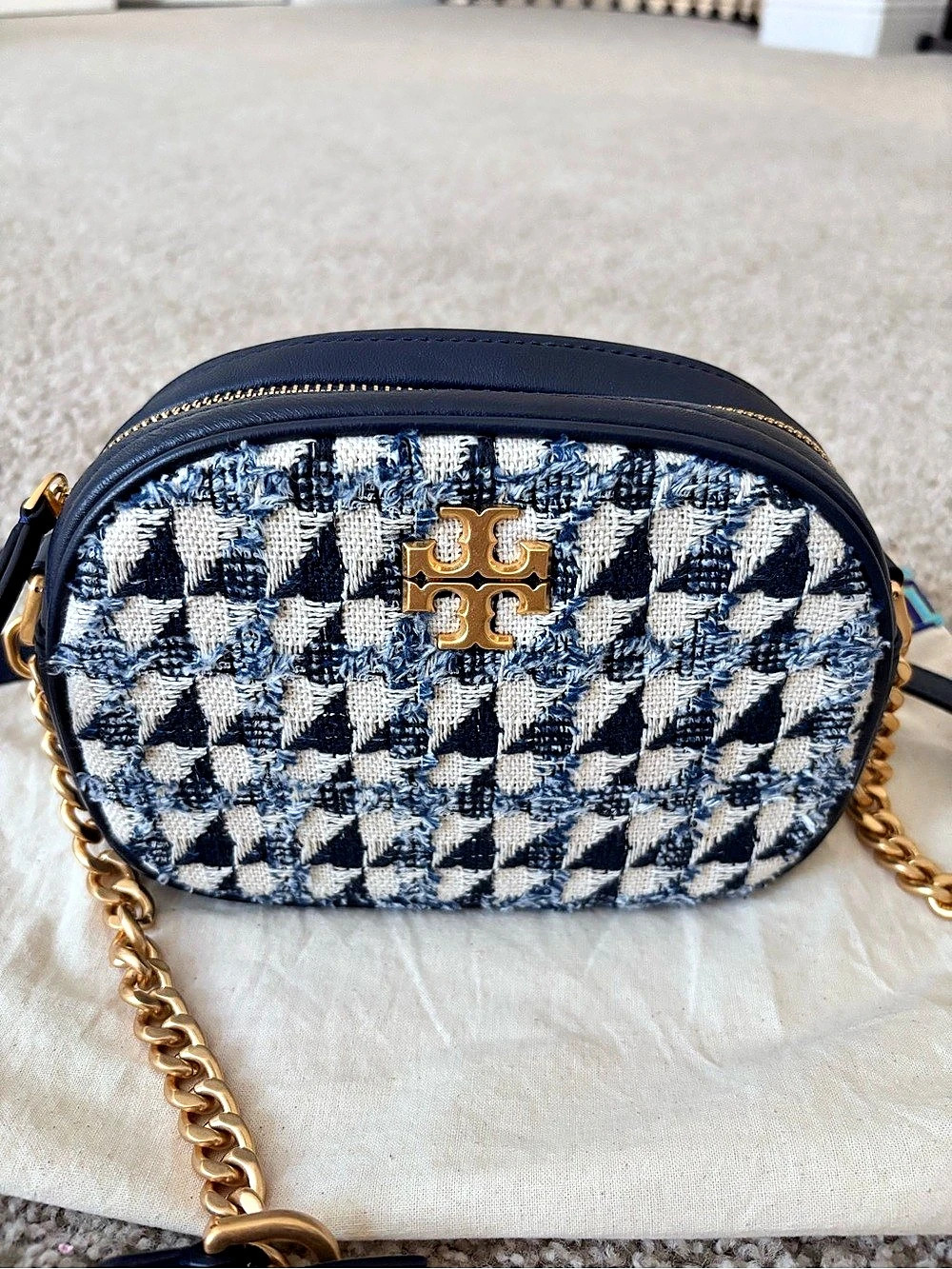 Tory Burch Kira Chevron Tweed Small Camera Bag in Blue